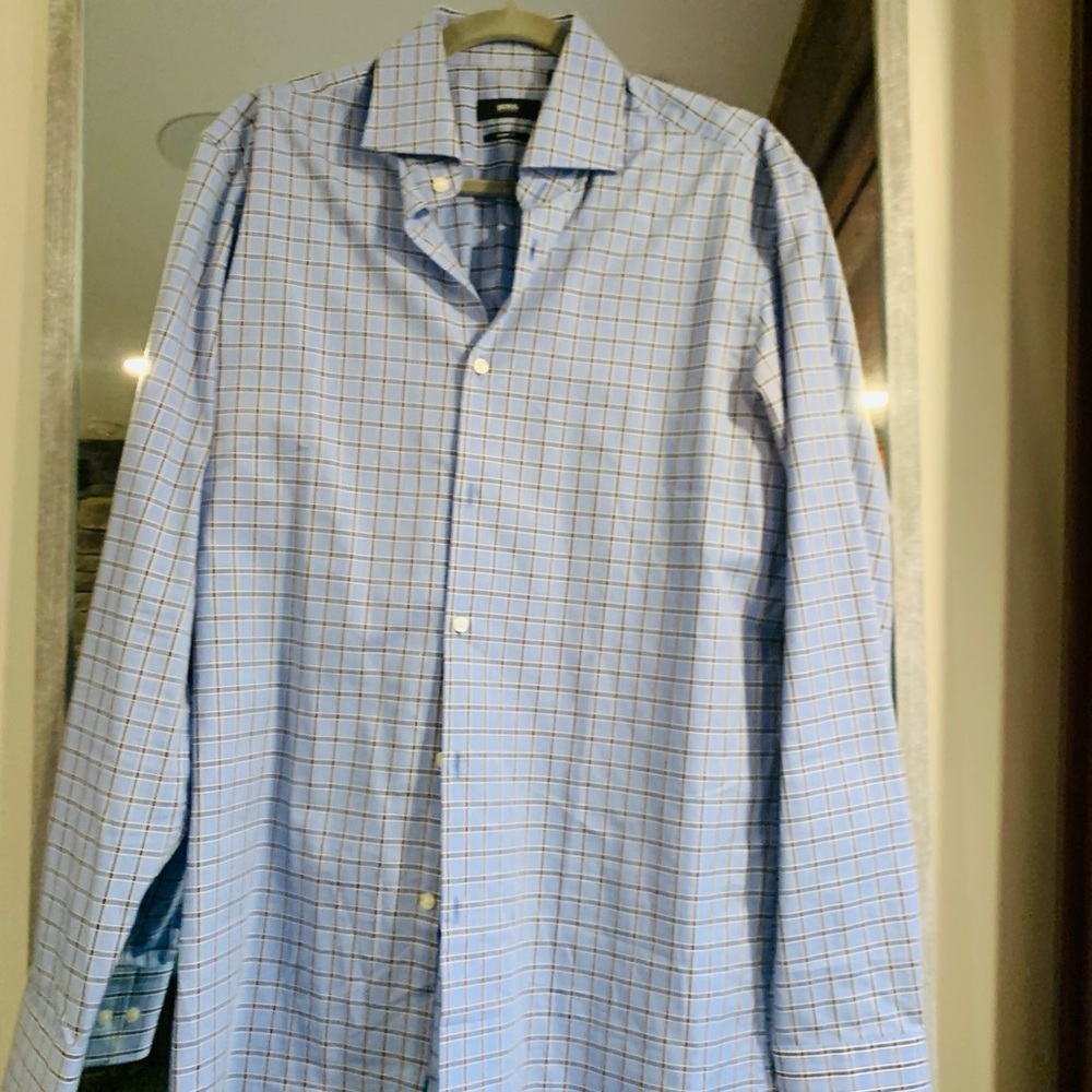 Boss Light Blue Checkered Dress Shirt
